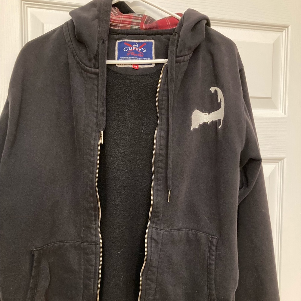 Mens sweatjacket with hood.
